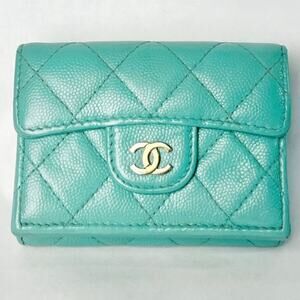 CHANEL Matelasse Trifold Wallet Tiffany Blue